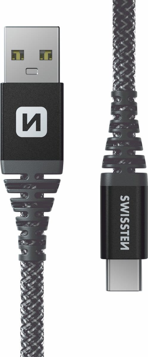 Swissten - Aramid Reinforced - USB-C Kabel - 1,5 Meter - Grijs - 71541010