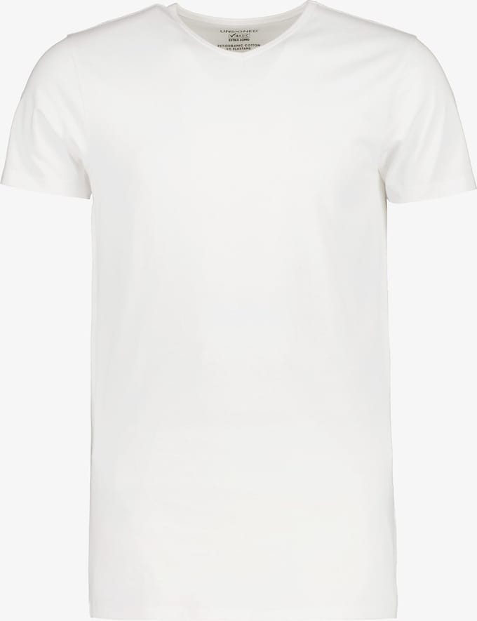 Unsigned heren T-shirt extra lang met v-hals - Wit - Maat S