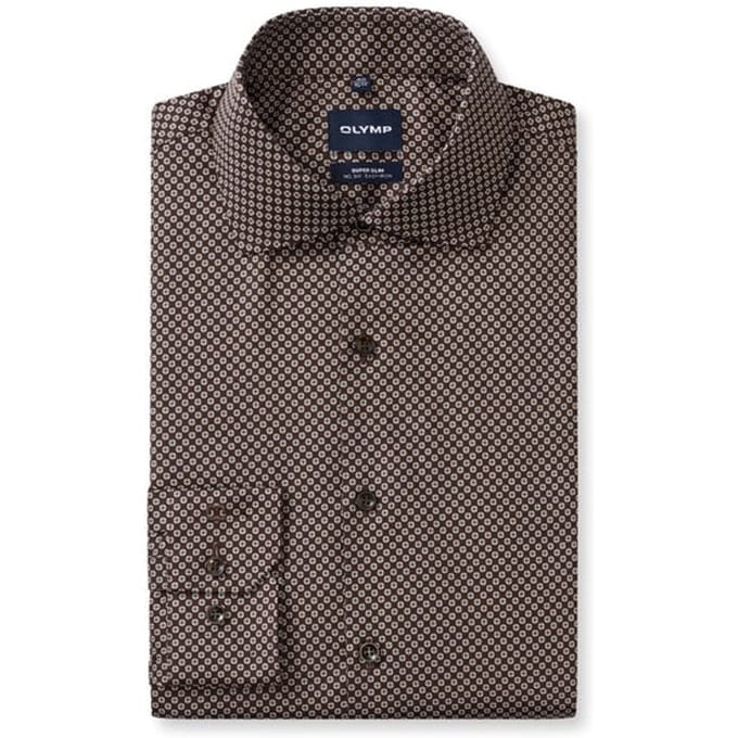 OLYMP No. Six Overhemd, Super Slim, Royal Kent, Bruin