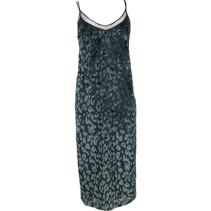Hugo Boss Dudania Devoré slipdress in groen fluweel