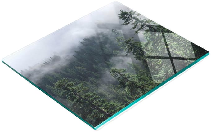 Decoratieve snijplank van gehard glas met bosmistmotief, 60x52 cm