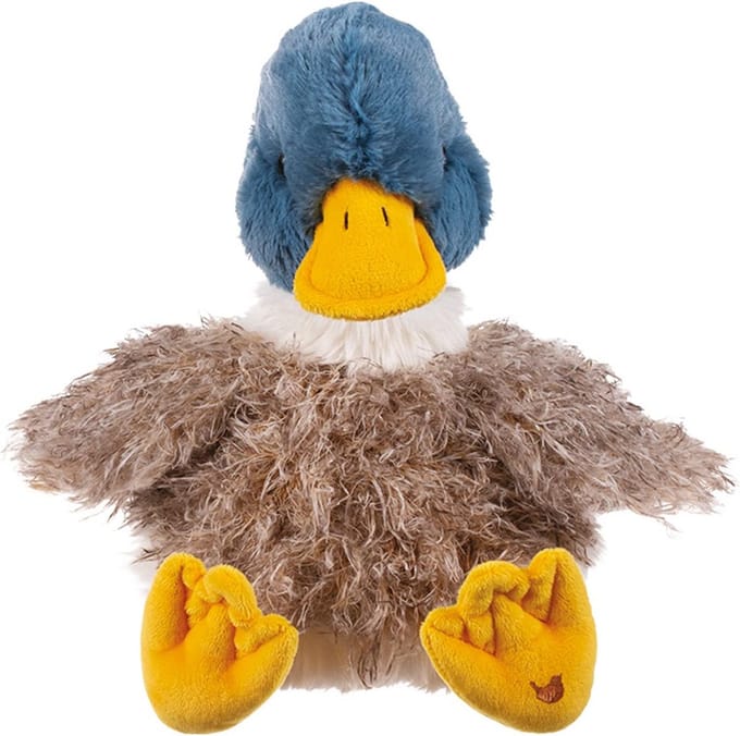 Knuffel eendje pluche dier met geborduurd winterkoninkje