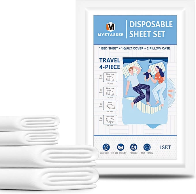Waterdichte Wegwerp Beddengoed Set (4 Delig) voor Reizen en Camping