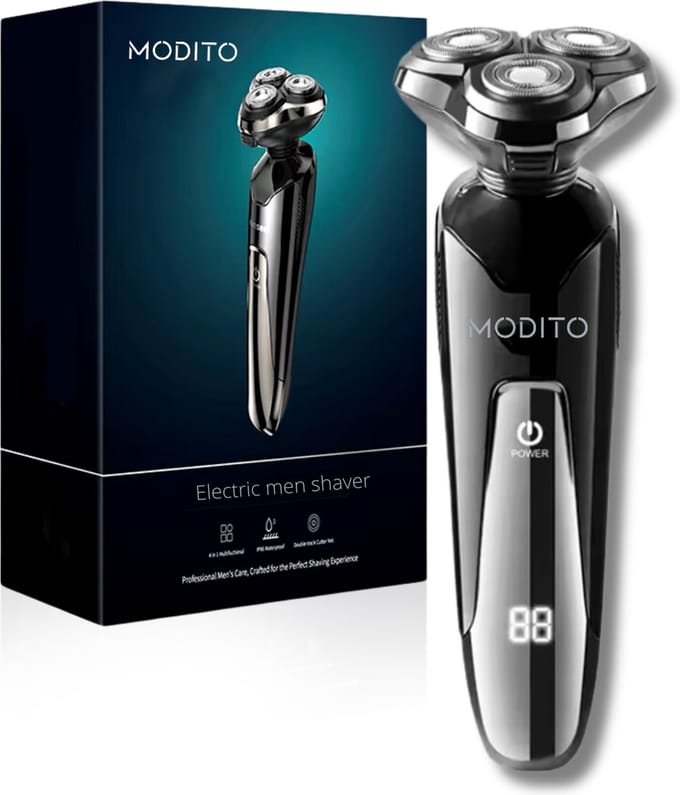 Modito Elektrische Scheerapparaat Mannen - Baardtrimmer - Shaver - Electric Shaver - LED display - Waterproof - Zwart