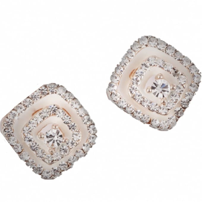 Vierkanten strass oorbellen- Wit- Strass - 2 cm