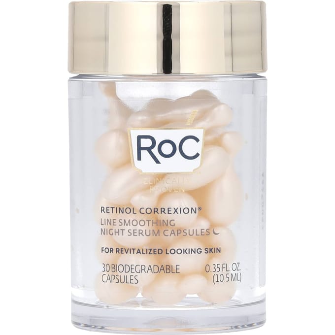 RoC, capsules de sérum de nuit lissant anti-rides Retinol Correxion, 30 capsules biodégradables white