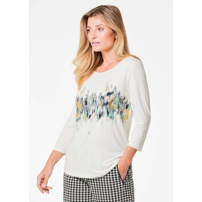 Gedessineerd shirt met glanseffect - gebroken wit - Gr. 48 van Goldner Fashion
