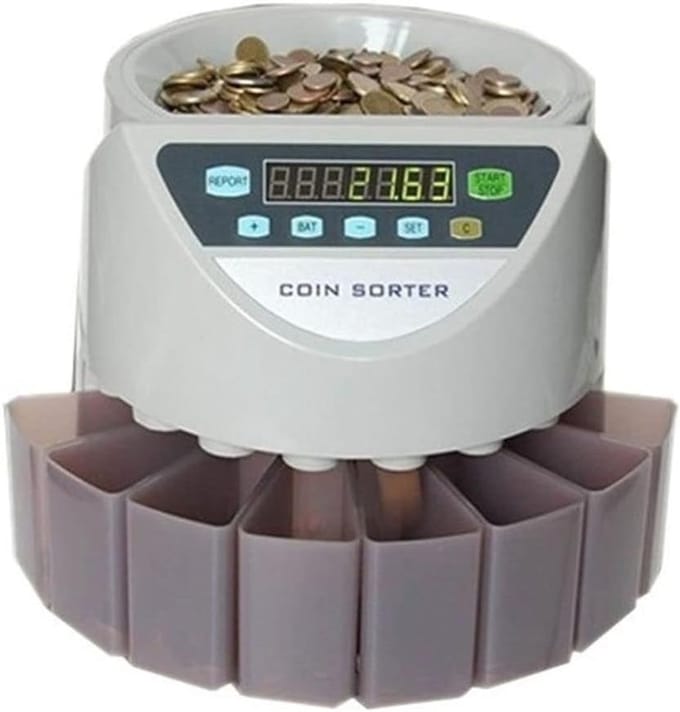 Muntenteller - Munt sorteerder - Geld tellen - 8 laden - 215 munten/min - Wit
