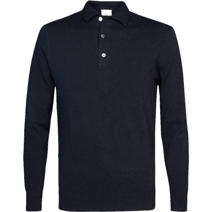 Profuomo Longsleeve Poloshirt Luxury Basic Donkerblauw (navy) - Maat M - Heren - Pullover