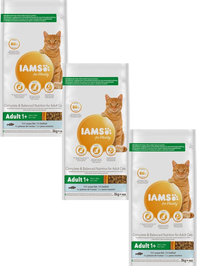 Iams Cat Adult Zeevis - Kattenvoer - 3 x 3 kg