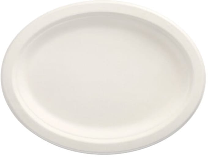 50 Borden van suikerriet pure ovaal 26 cm x 20 cm x 2 cm wit