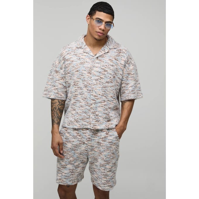 Geborsteld Bouclé Oversized Shirt & Relaxed Short Set | Size Medium