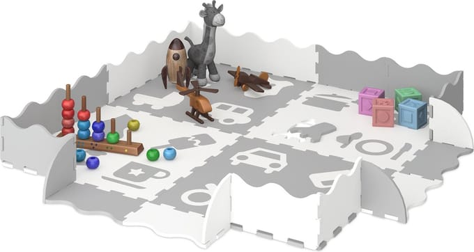 puzzel speelmat - met rand - foam - 24-delig - baby - kinderen - grijs-wit