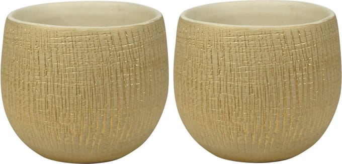 Ter Steege Plantenpot - Set van 2x stuks - moderne look - beige - 16 x 13 cm - bloempot