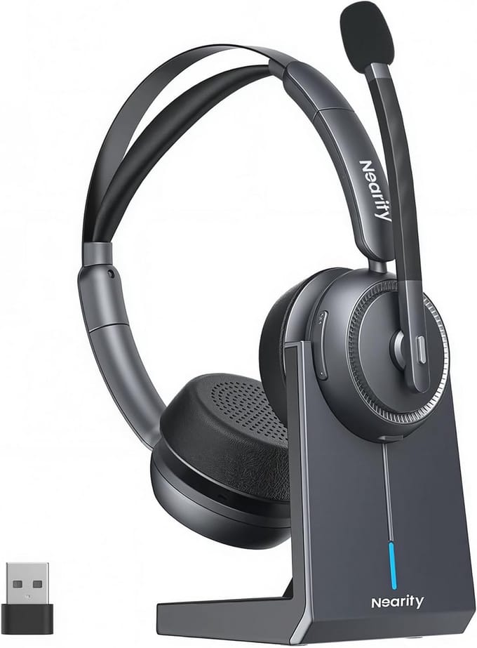 Draadloze headset met microfoon voor kantoor en thuis - Bluetooth headset met ruisonderdrukking en USB-aansluiting