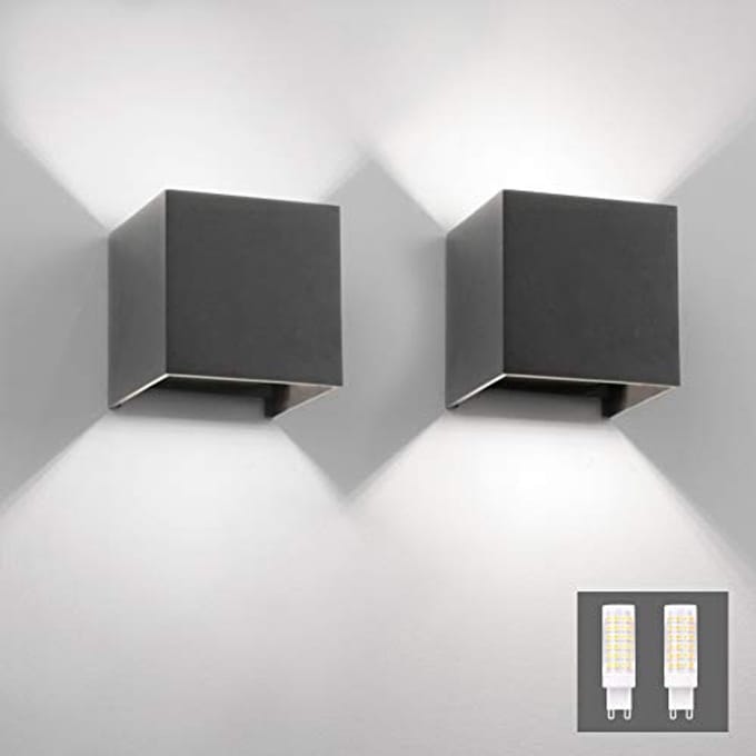 Moderne LED Wandlampen Set van 2 voor Binnen en Buiten - Donkergrijs, Koud Wit 6000K