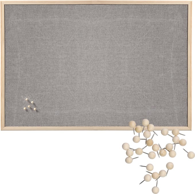 Prikbord incl. 30x punaises - 60 x 80 cm - lichtgrijs - textiel - hout