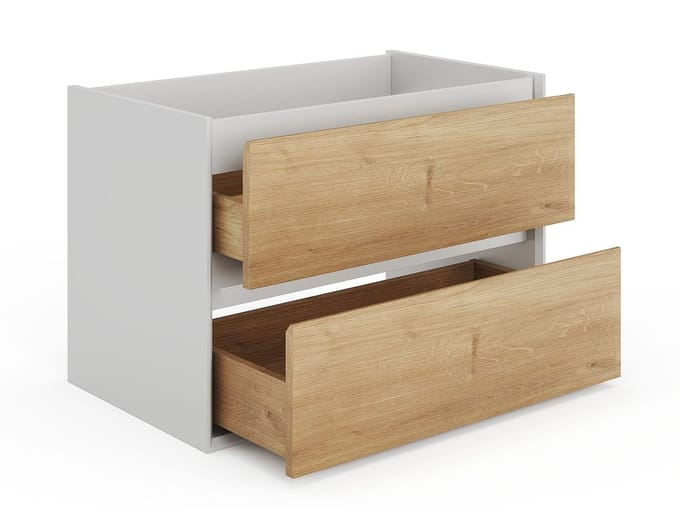 Vente-unique Zwevend meubel onder wastafel, naturel en wit - 80 cm - LANNICK