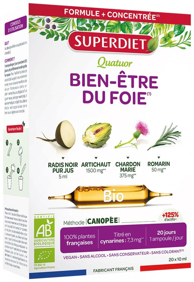 Superdiet Lever Wellness Quatuor Organic 20 Ampullen