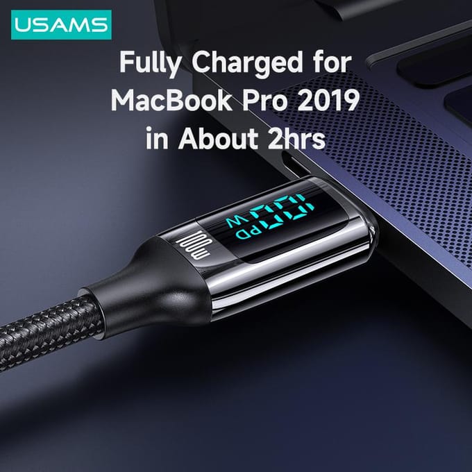 USAMS 100W USB C vers USB Type-C Câble de données de charge rapide Pour Huawei P30 Samsung Xiaomi Phone Data Line Accessoires de charge rapide 100W C To C - 1.2M noir