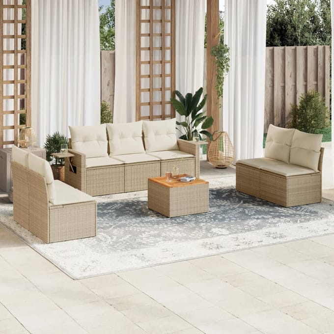 vidaXL - 8-delige - Loungeset - met - kussens - poly - rattan - beige