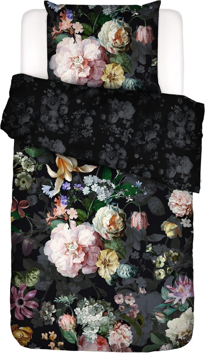 Essenza Fleur Festive Dekbedovertrek Katoensatijn Blooming Black - Eenpersoons – 140x200/220 cm