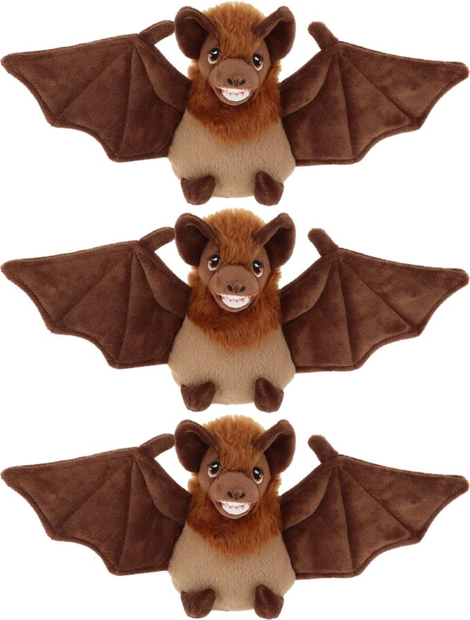 Keel Toys pluche vleermuis knuffeldier - 3x - bruin - vliegend - 15 cm