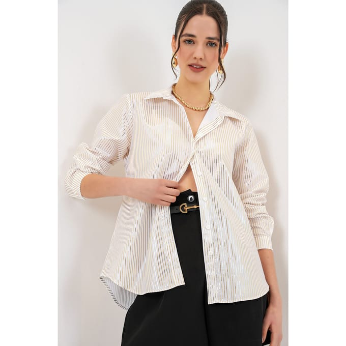 Oversized gestreepte blouse met knopen