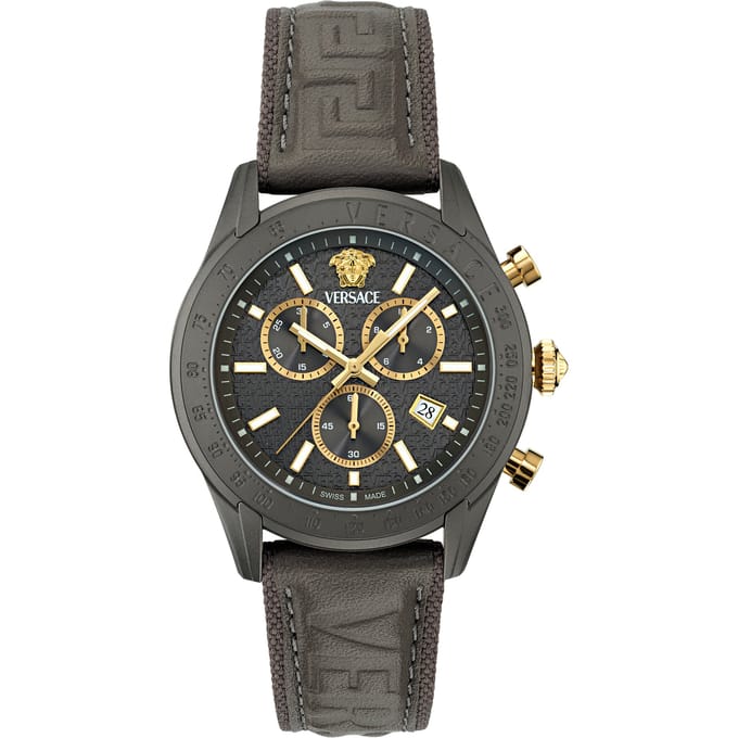 Versace Chrono Master VE8R00124 Horloge - Leer - Grijs - Ø 44 mm