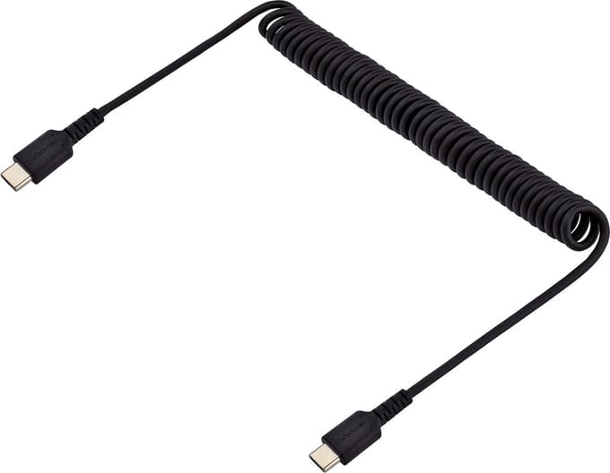 StarTech.com 3ft (1m) USB C Charging Cable Coiled Heavy Duty Fast Charge & Sync USB-C Cable USB 2.0 Type-C Cable Rugged Aramid Fiber Durable Male to Male USB Cable Black