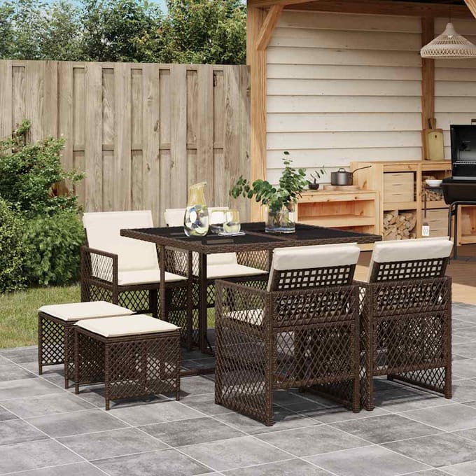 vidaXL - 9-delige - Tuinset - met - kussens - poly - rattan - bruin