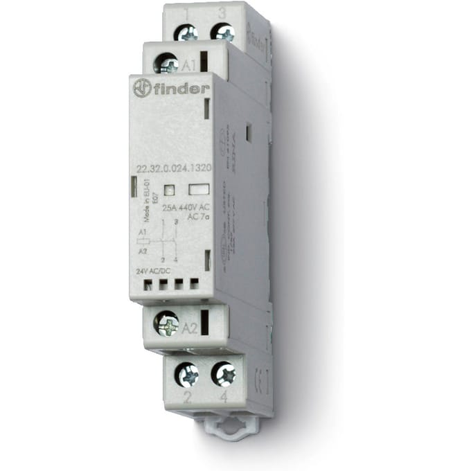 Finder 22.32 Modulaire Contacteur 25A 24V DC/AC 2NO - 22.32.0.024.1320