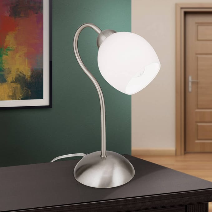 ORION Doma tafellamp, satijn nikkel, hoogte 30 cm, glas