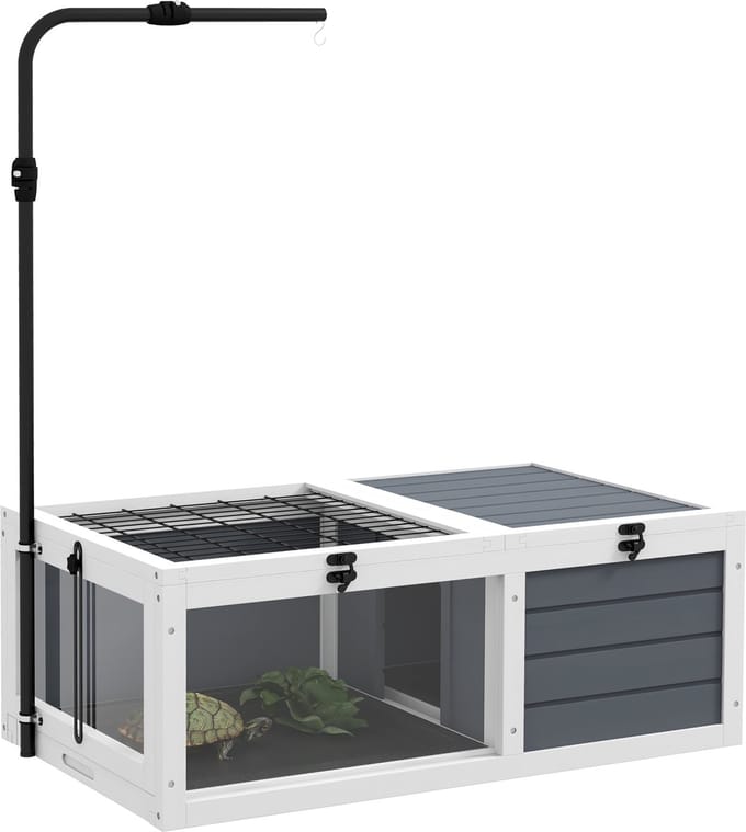 PawHut Schildpaddenhuis - Vurenhout - 81x48x31,5cm - Grijs