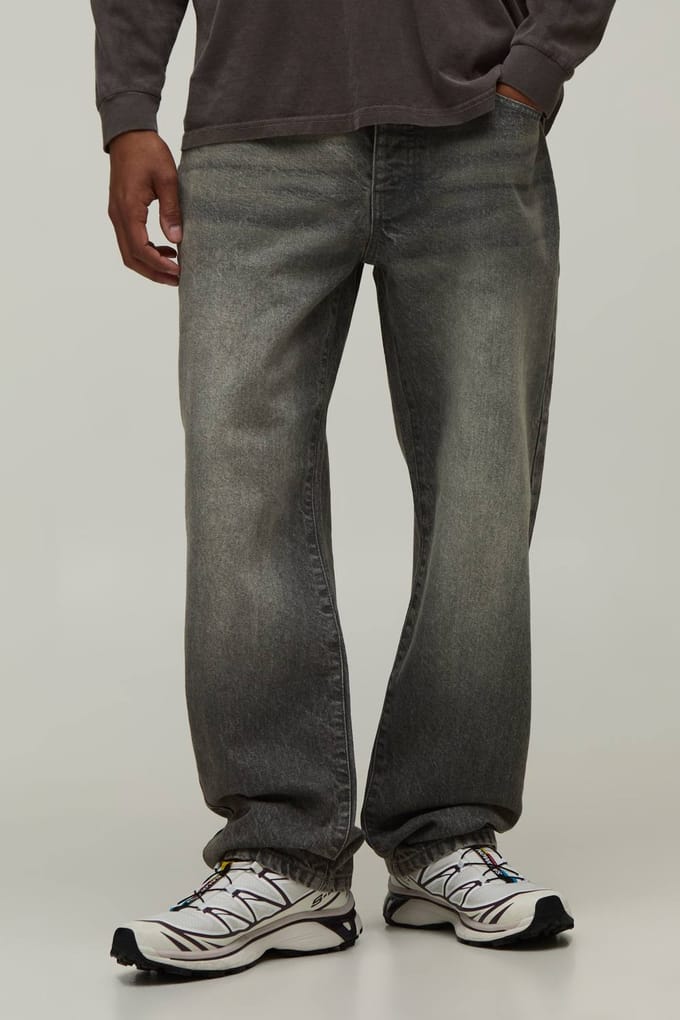 Essential Straight Leg Rigid Washed Jeans | Stone | Size 46R