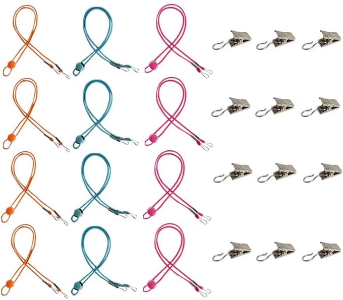12 stuks, verstelbare lanyard, elastische gekleurde elastische verlengkabel met 12st clip