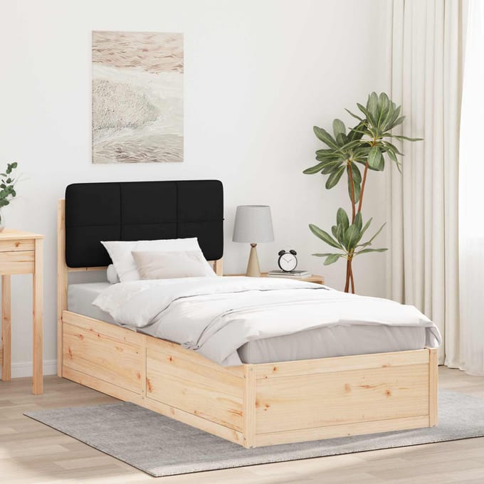 vidaXL - Bedframe - met - Gevoerde - Hoofdbord - Zwart - 90 - x - 200 - cm