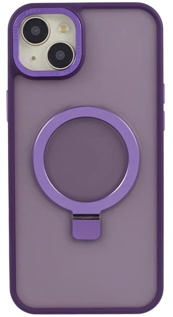 Cityhoesje - iPhone 15 Plus-14 Plus - Magnetic - Ring Holder Kickstand - Protective – Backcase - Paars