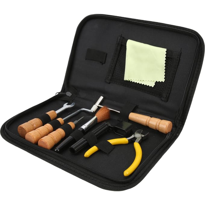 8 Pièces Outil de Réparation de Guitare Luthier Entretien Set Kit Accessoire avec Marteau Brosse Pince GT‑28 black