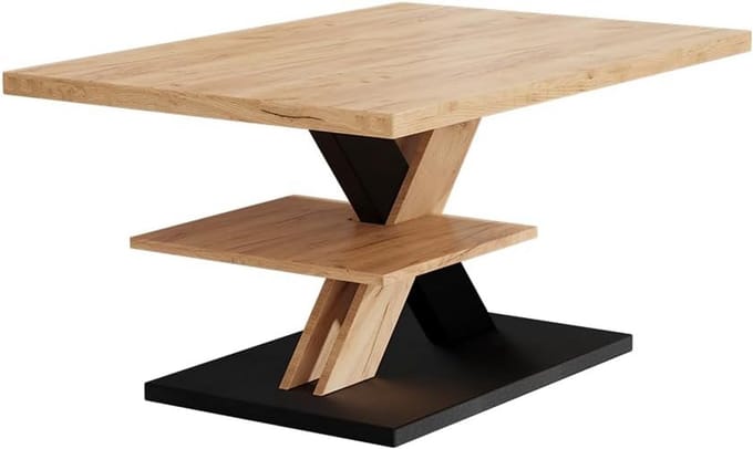 Moderne Salontafel Eiken/Zwart met Opbergplank 90x60 cm