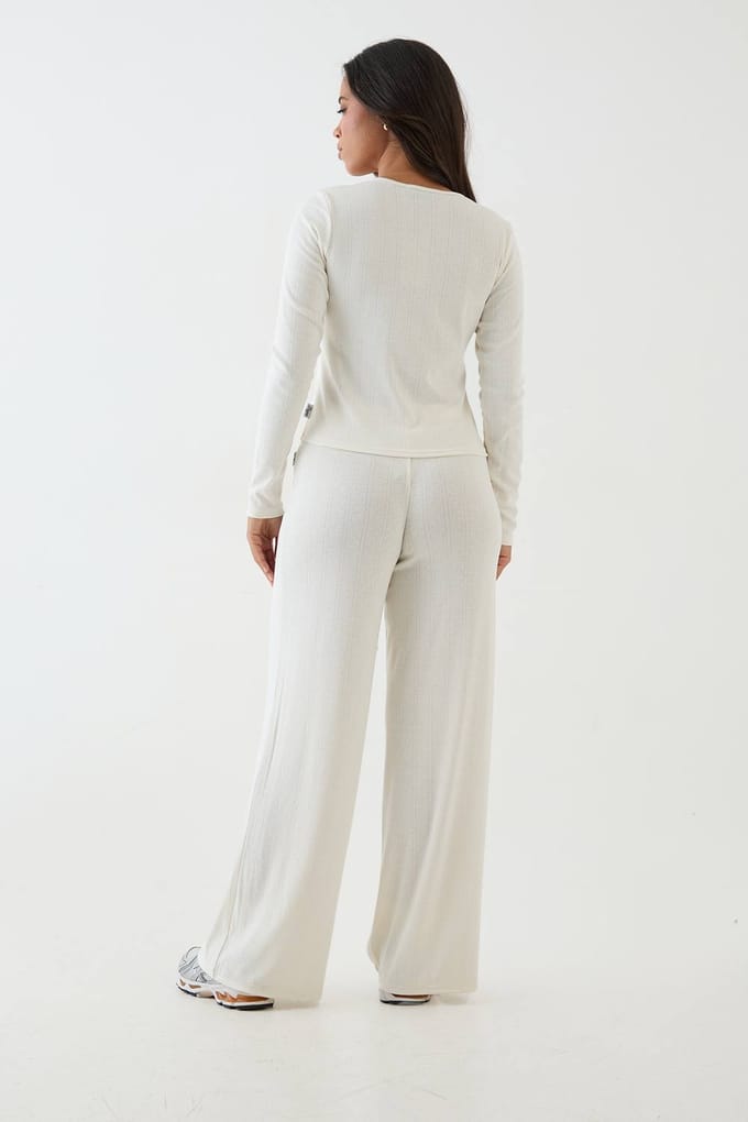 Dames Dsgn Studio Pointelle Wijde Pijpenbroek | Creme | Maat: Medium