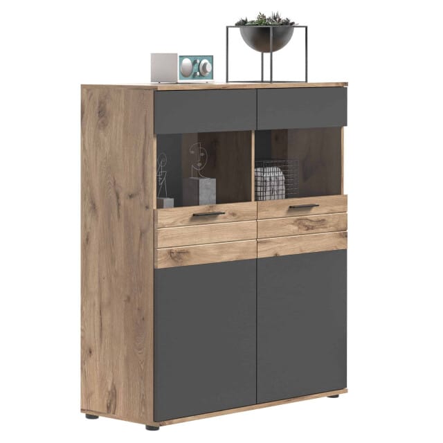 Mason vitrinekast basaltgrijs NB Nox Eiken NB Nox Eiken MDF TZ - 37x110x122cm