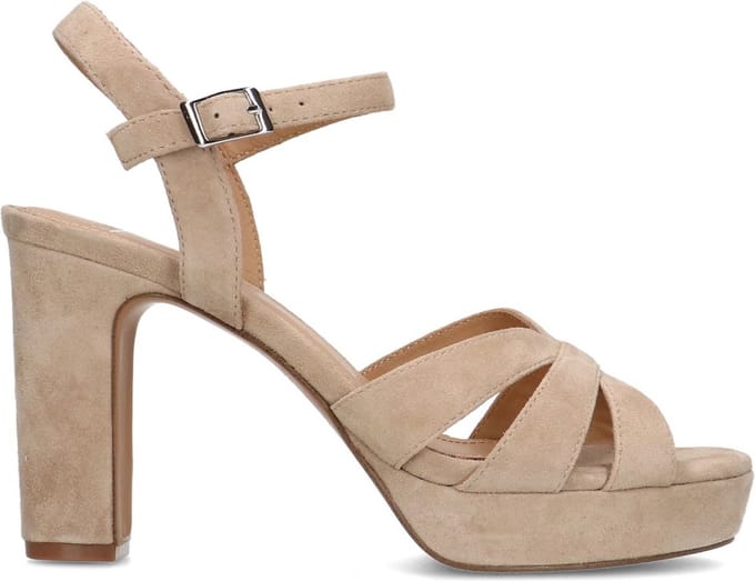 Manfield - Dames - Beige suède sandalen met hak - Maat 40
