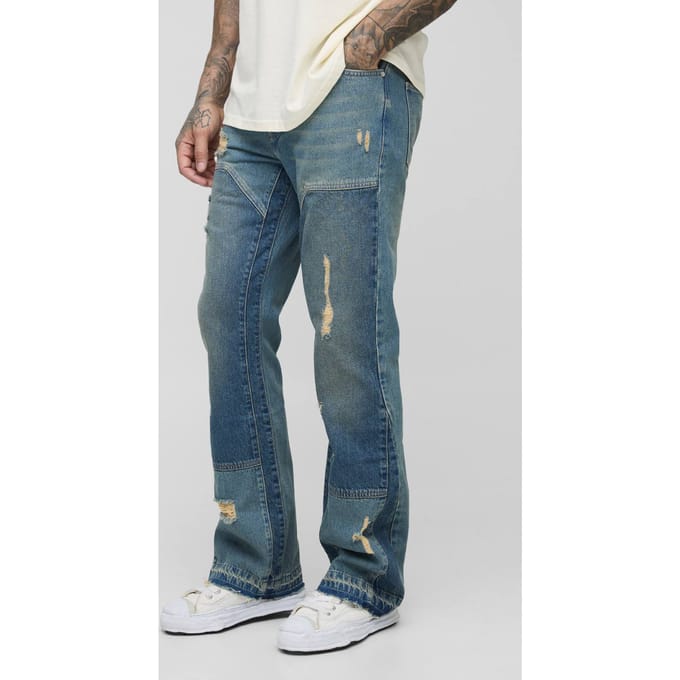 Hoge Slanke Rigid Uitlopende Versleten Carpenter Jeans | Mid Wash | Size 30