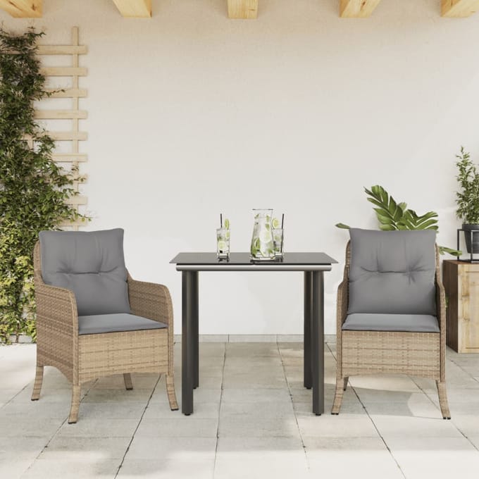 vidaXL - 3-delige - Tuinset - met - kussens - poly - rattan - beige