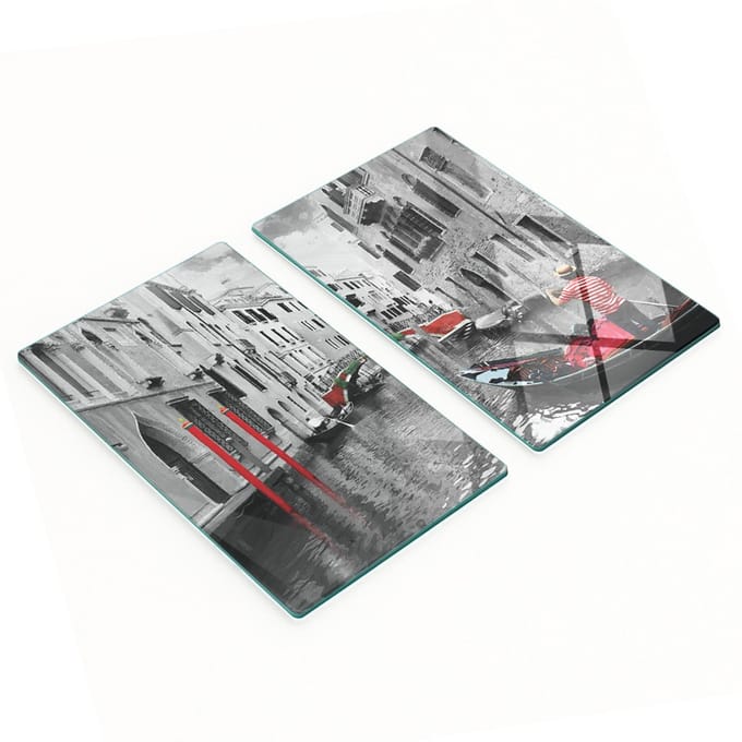 Glazen snijplanken met afbeelding van een Venetiaanse gondel, 2x30x52 cm