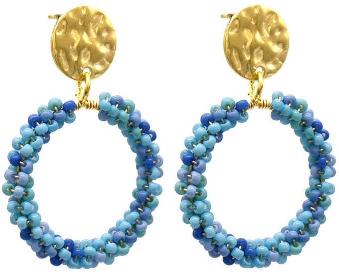 Oorbellen met Glaskralen - Oorhangers - RVS - 4x3 cm - Blauw
