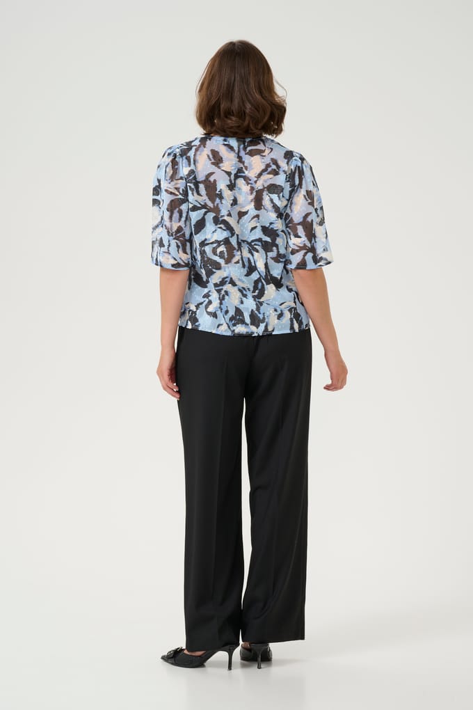 Blouse met korte mouwen A-shape Blue Flower Print floral