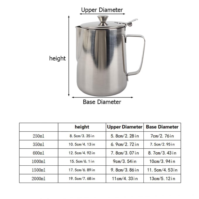 Roestvrijstalen Koffiekop Mok Melkopschuitlepel Kan met Deksel voor Latte Koffiekunst(1000 ml) gray