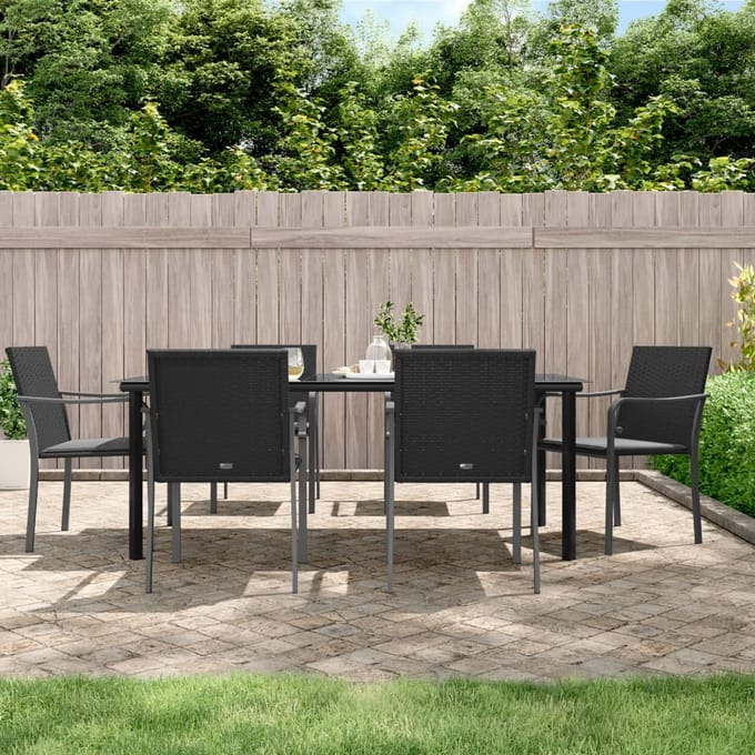 vidaXL - 7-delige - Tuinset - met - kussens - poly - rattan - en - staal